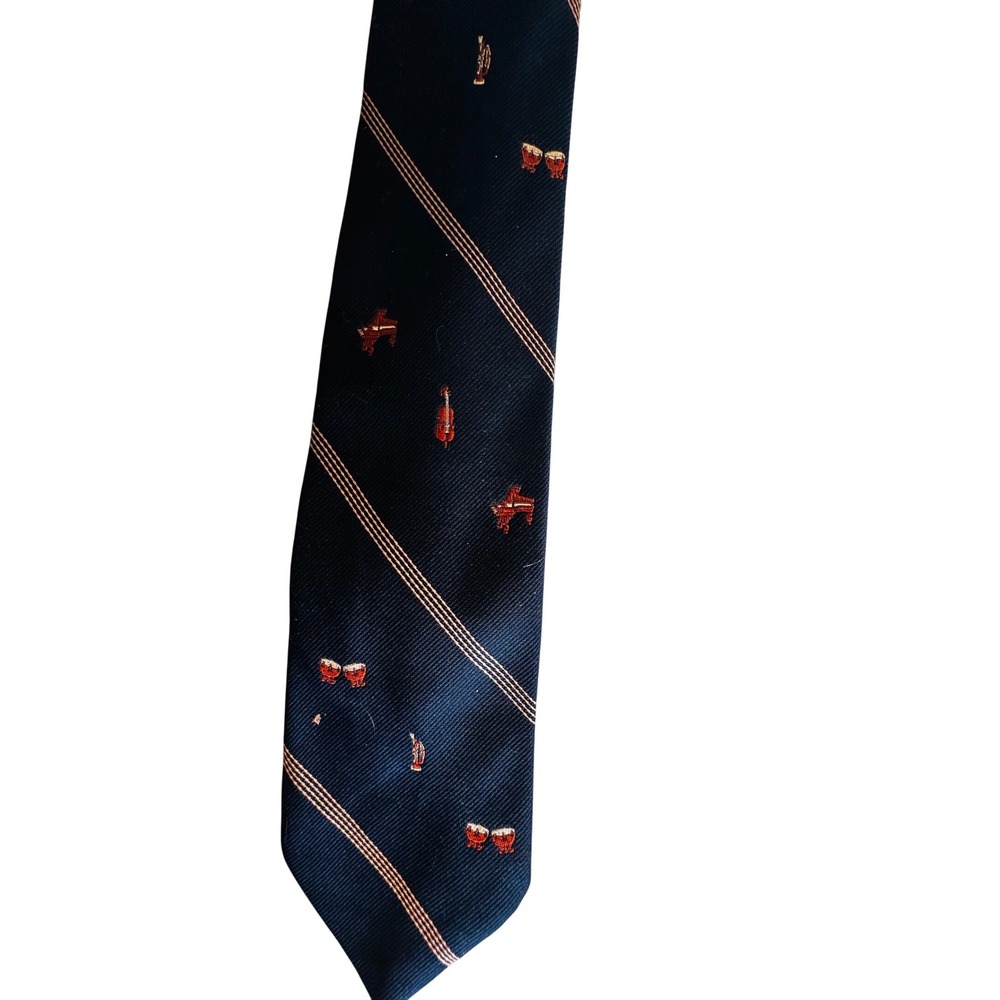 Vintage Smithsonian Institution Musical Instruments Silk‎ Necktie Blue